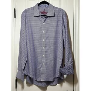 Robert Graham XL Purple Houndstooth Shirt Flip Cuff Floral Detail